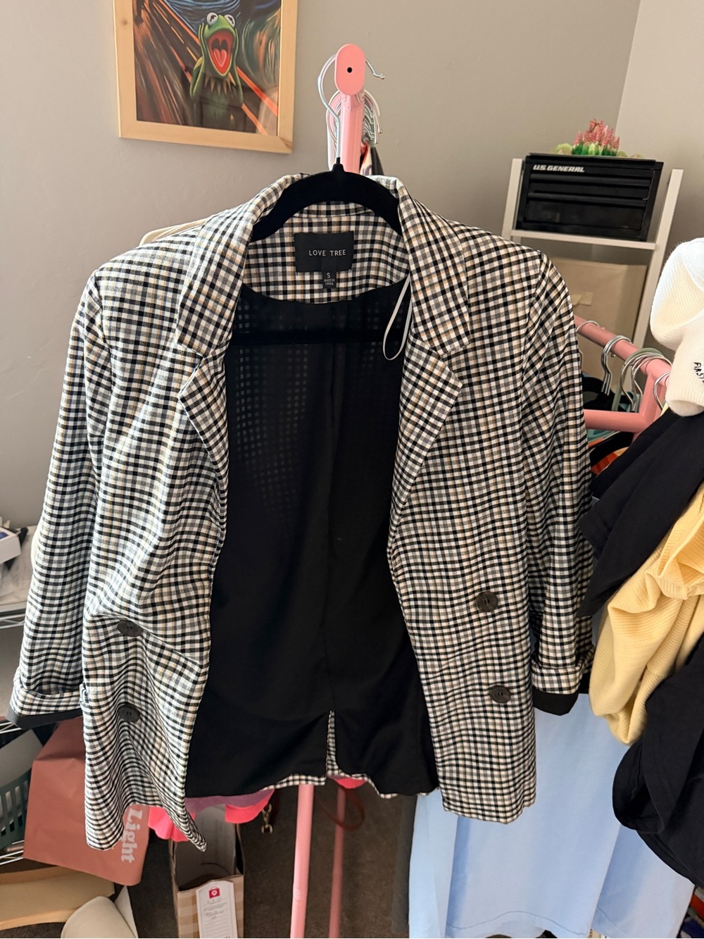 Love Tree Black & White Gingham Blazer Jacket
